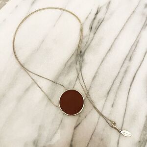 Ann Taylor Factory Pendant Necklace Brown Round Gold Toned Metal Chain